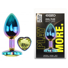 Анальная пробка с кристаллом EGZO - Multicolor Heart Plug Lime size M