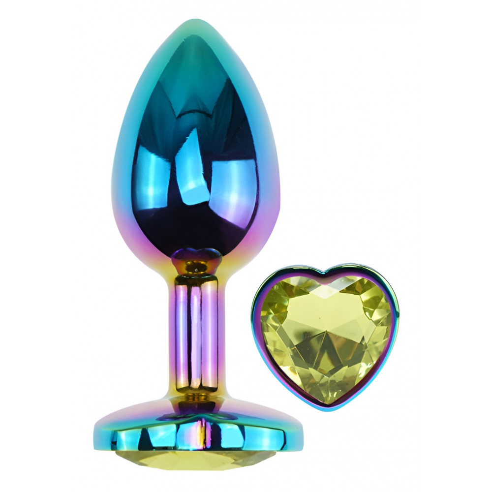 - Анальная пробка с кристаллом EGZO - Multicolor Heart Plug Lime size M 1