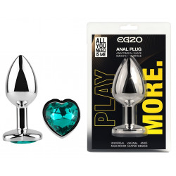 Анальная пробка с кристаллом EGZO - Silver Heart Plug Marine size S