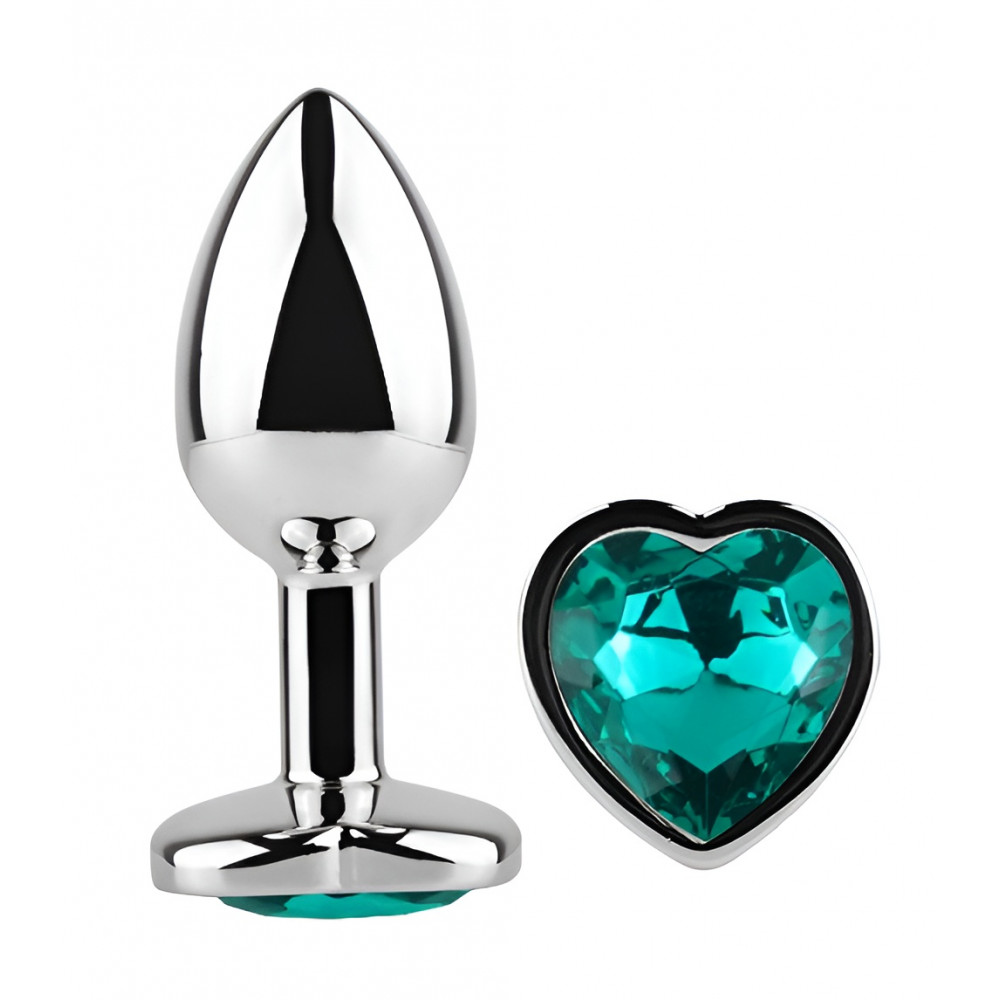 Анальные игрушки без вибрации - Анальная пробка с кристаллом EGZO - Silver Heart Plug Marine size S 4
