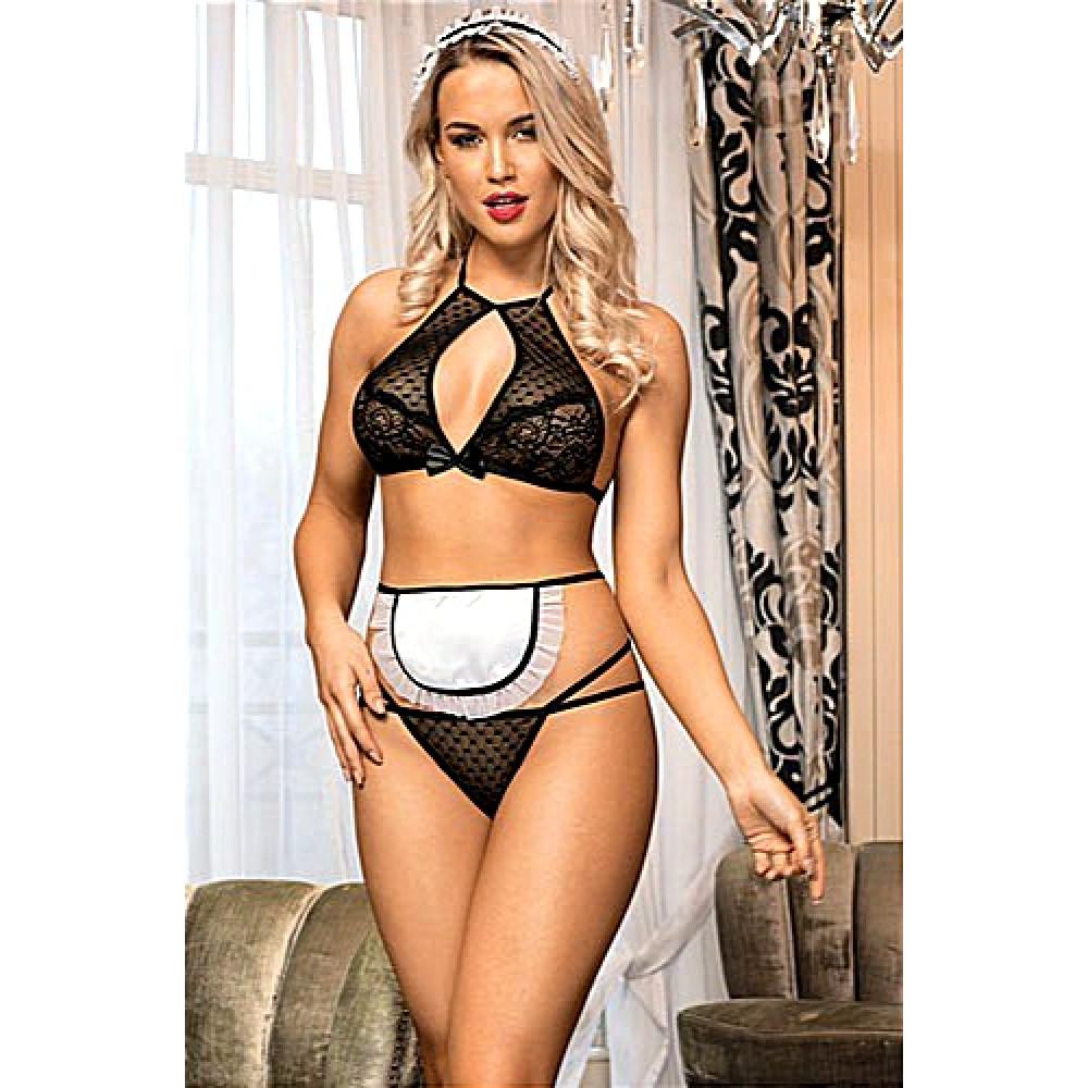 Різне - Костюм покоївки Sunspice комплект білизни, фартух, головний убір, чорно-білий, L/XL