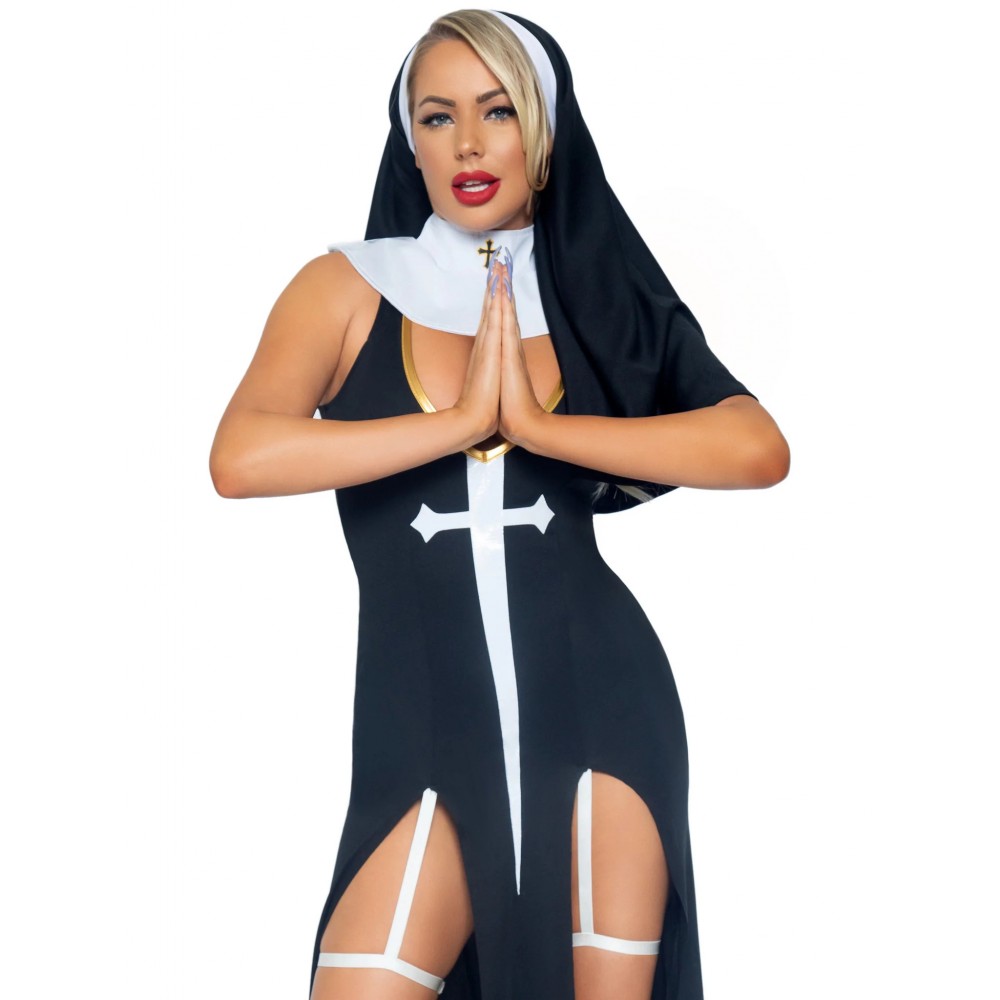 Эротические костюмы - Костюм монашки Leg Avenue, М, Sultry Sinner 3 предмета, черный с белым 5
