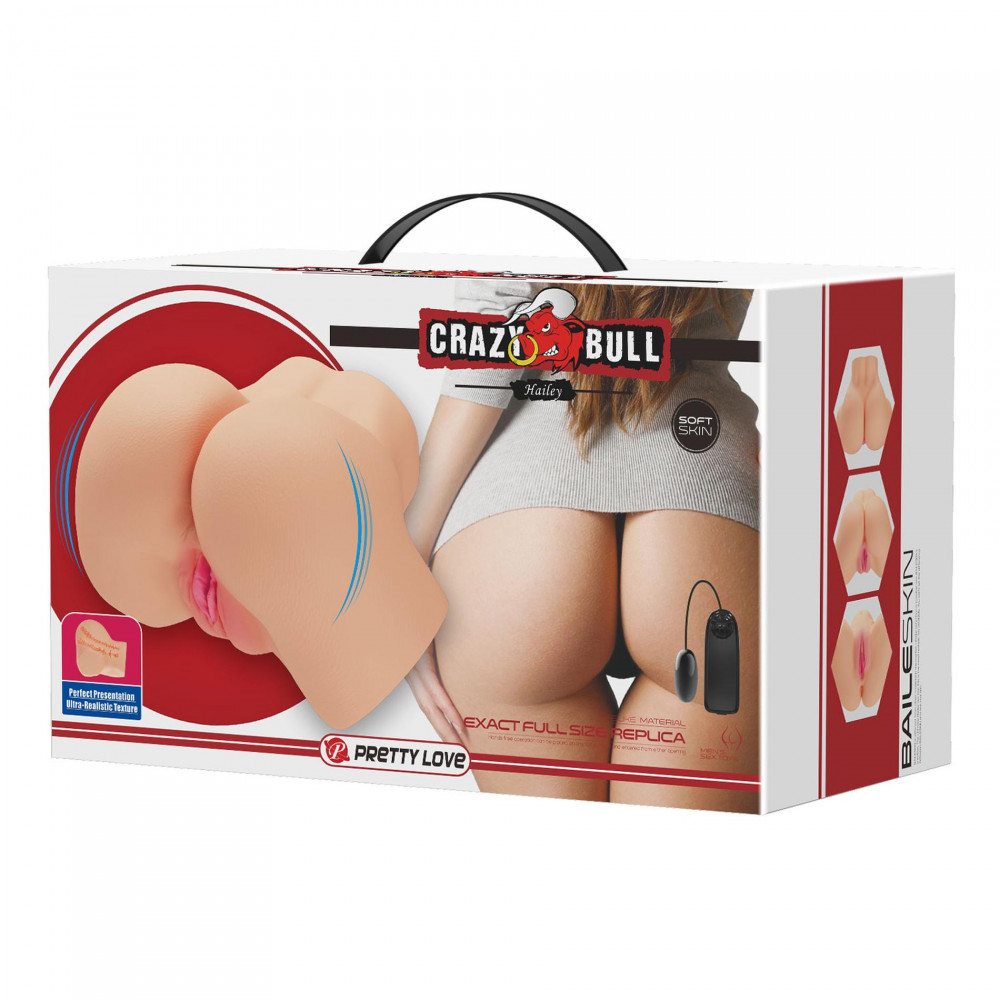 Мастурбаторы с вибрацией - Мастурбатор ягодицы с вибрацией Crazy Bull Hailey анус и вагина, телесный, 13.8 х 20.8 см 12