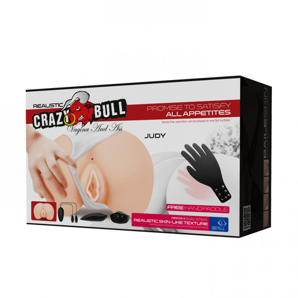 Мастурбаторы с вибрацией - Мастурбатор ягодицы с вибрацией Crazy Bull Judy два входа, 23.5 см 9