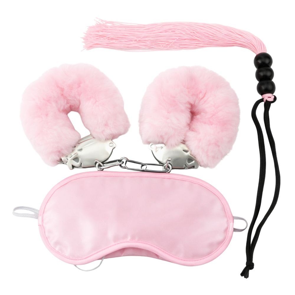 БДСМ игрушки - Набор БДСМ DS Fetish маска, наручники, флогер мини, розовый