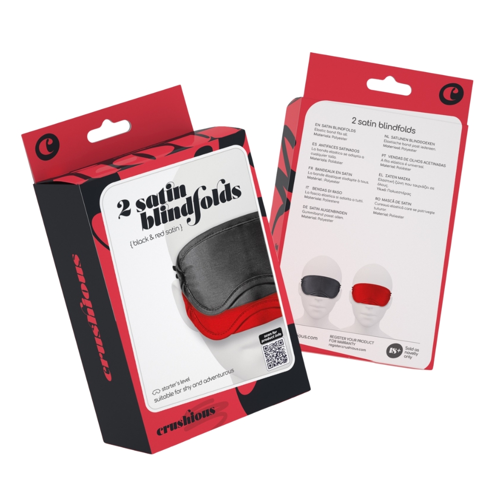 Пов'язки на очі, кляпи, затискачі - Набір з 2 масок для очей CRUSHIOUS, чорна і червона 1