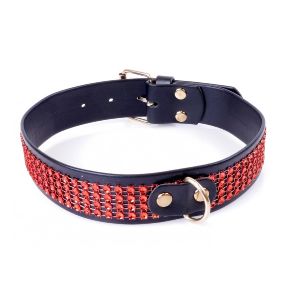 Різне - Нашийник зі штучної шкіри з кристалами Fetish Boss Series - Collar with crystals Red, BS3300110