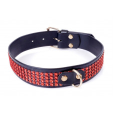 Нашийник зі штучної шкіри з кристалами Fetish Boss Series - Collar with crystals Red, BS3300110