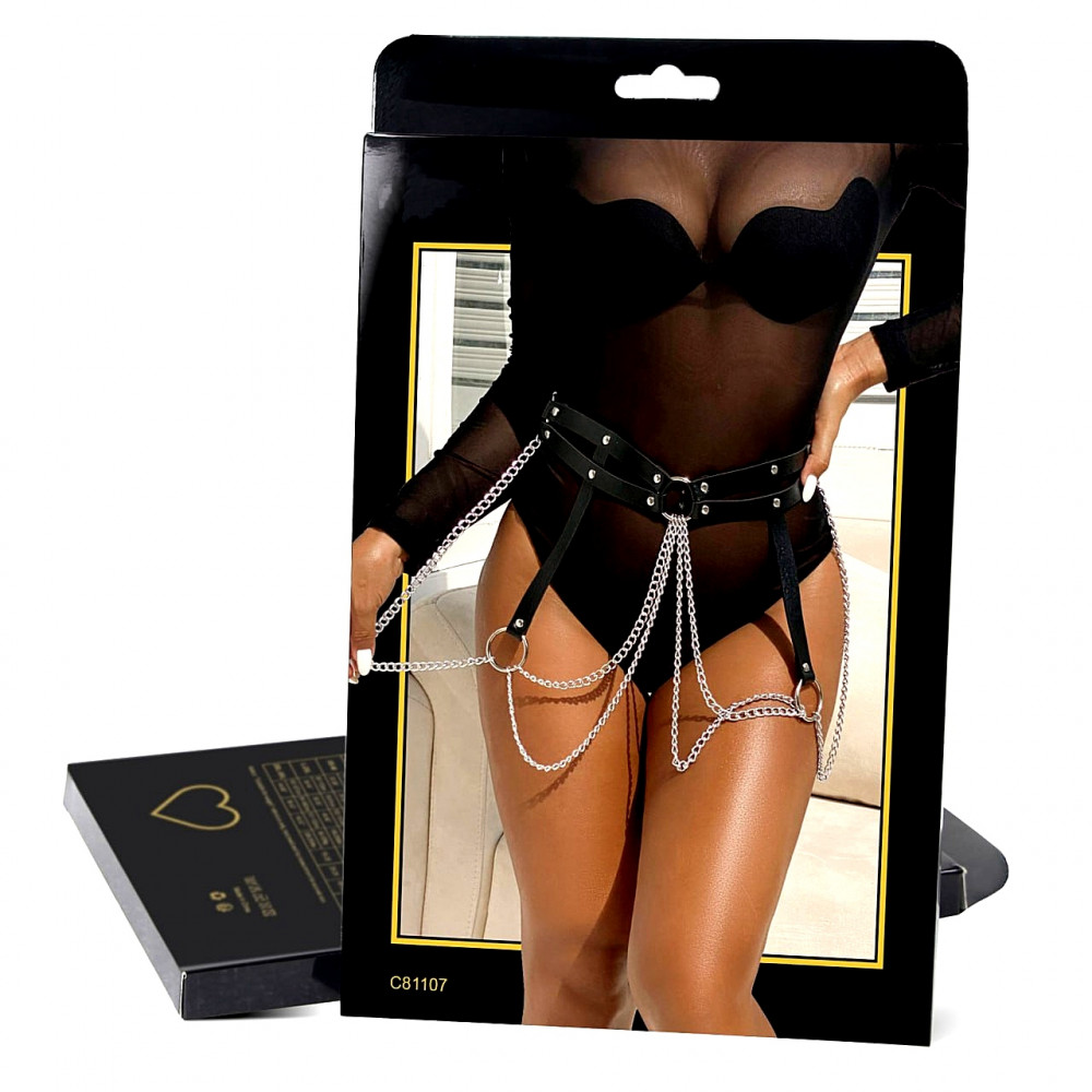 Різне - Портупея-пояс Star Night зі штучної шкіри з ланцюжками, чорна, One Size 6