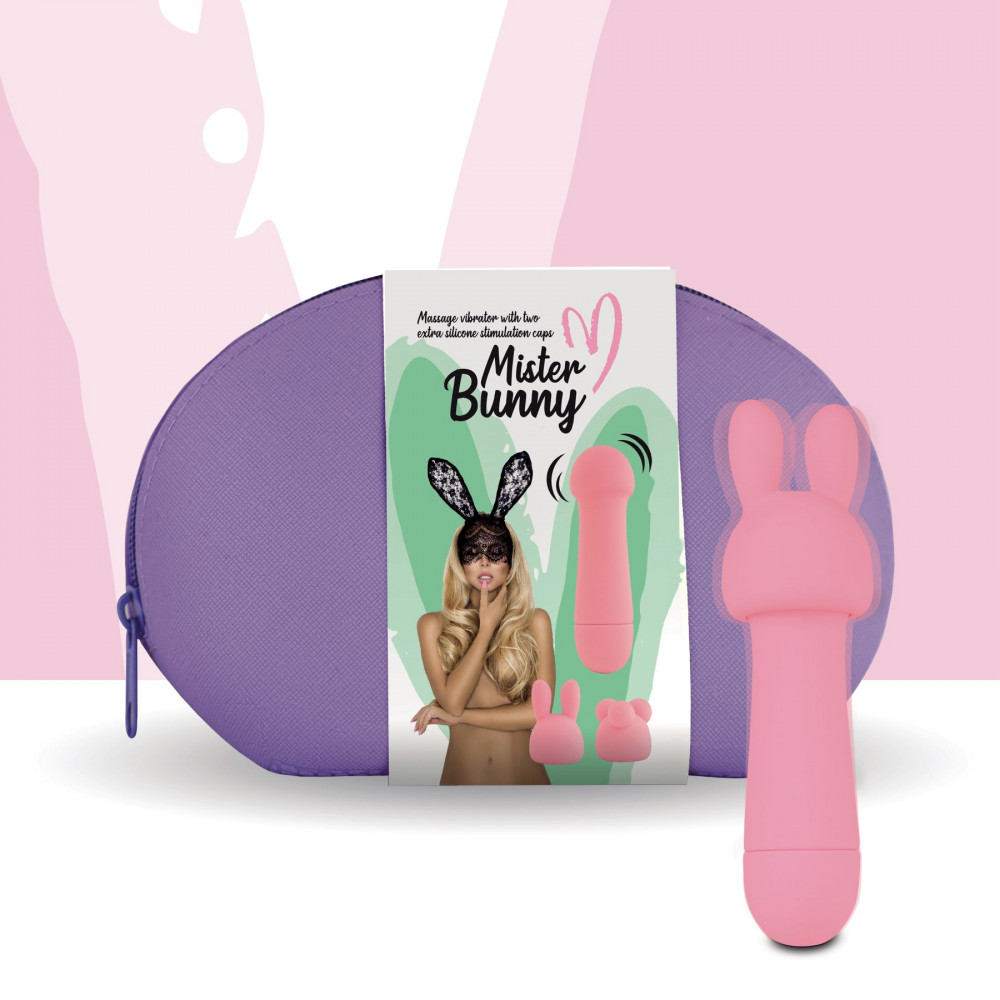 Клиторальный вибратор - Мини-вибратор FeelzToys Mister Bunny Pink с двумя насадками