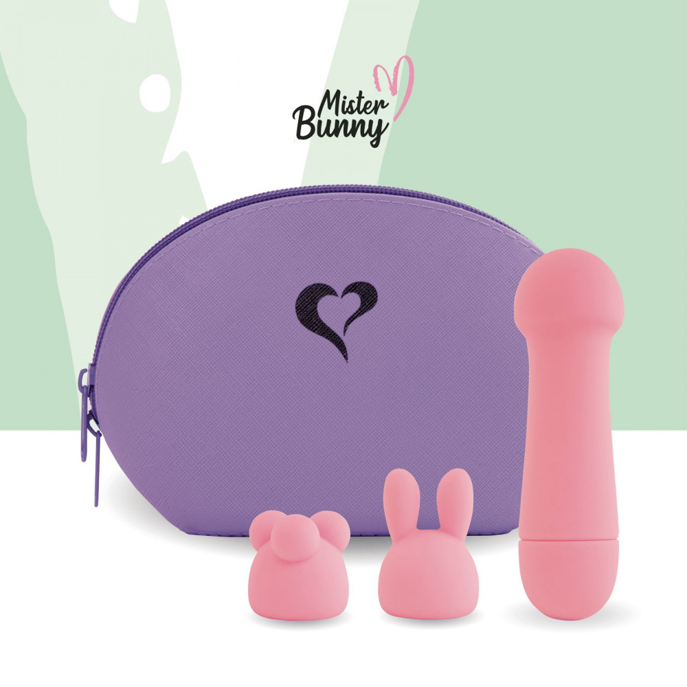 Клиторальный вибратор - Мини-вибратор FeelzToys Mister Bunny Pink с двумя насадками 3