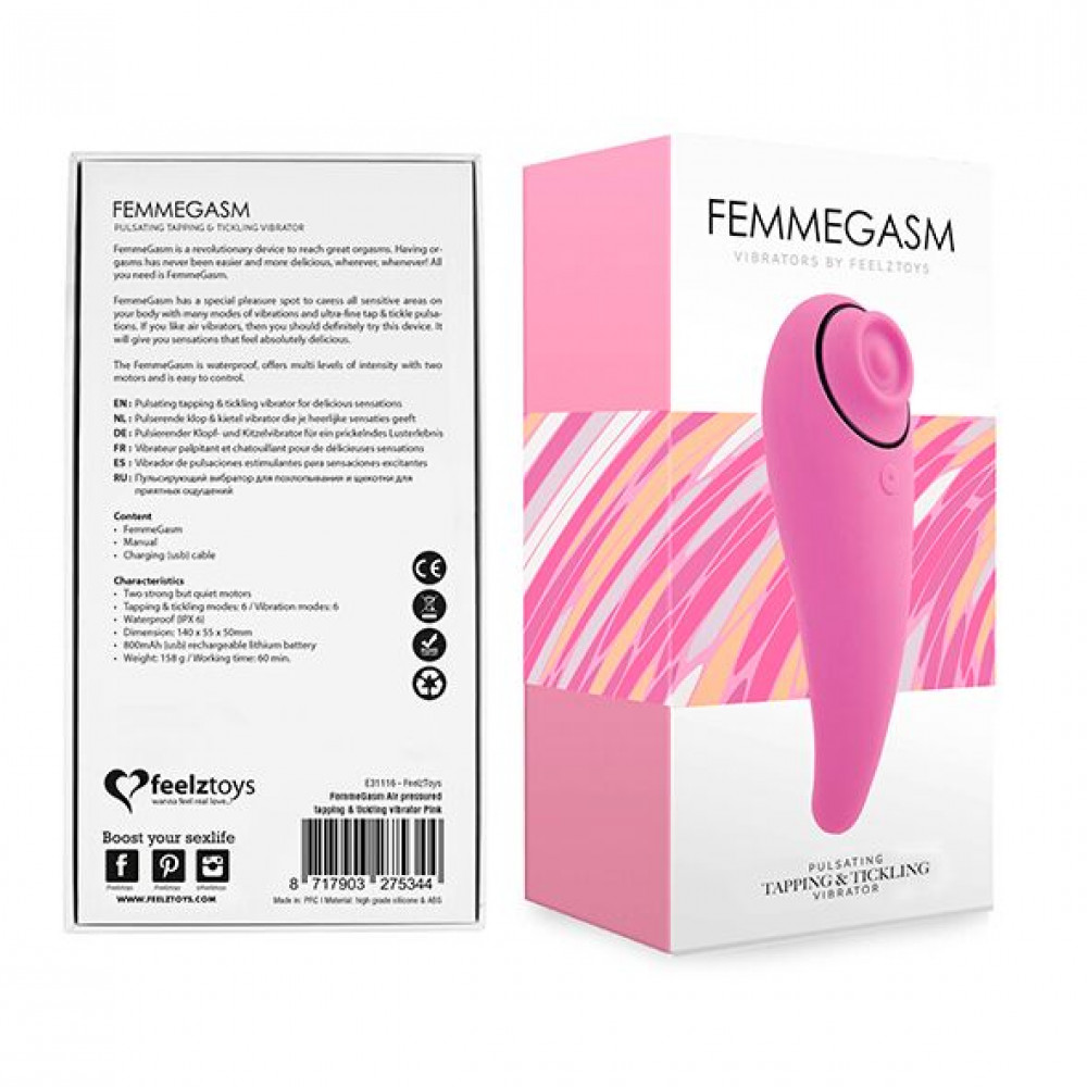 Клиторальный вибратор - Пульсатор для клитора плюс вибратор FeelzToys - FemmeGasm Tapping & Tickling Vibrator Pink 6