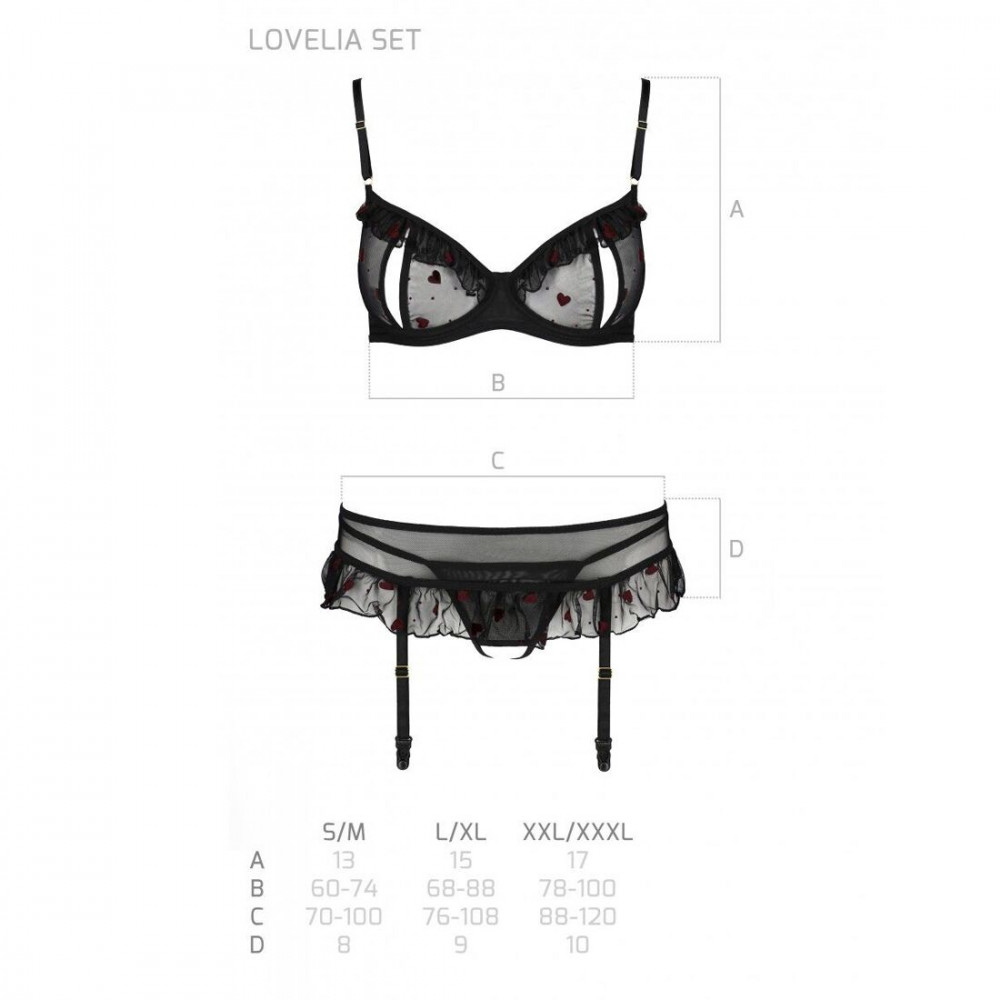 Эротические комплекты - Сексуальный комплект с поясом для чулок LOVELIA SET black XXL/XXXL - Passion 1