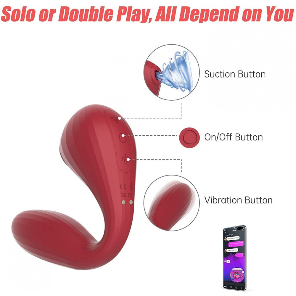 Вибраторы вакуумные - Вакуумный вагинально-клиторальный стимулятор Magic Motion Bobi Red, управление со смартфона 7