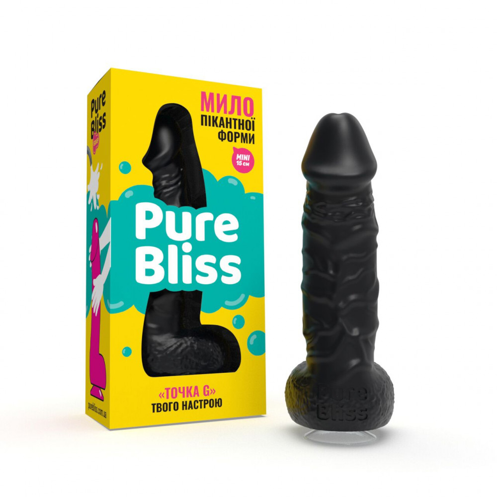 Секс приколы, Секс-игры, Подарки, Интимные украшения - Крафтовое мыло-член с присоской Pure Bliss MINI Black, натуральное 2