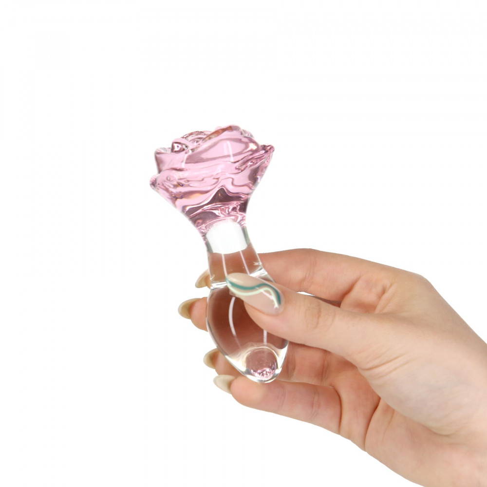 Анальная пробка - Стеклянная анальная пробка Pillow Talk Rosy Luxurious Glass Anal Plug, ⌀3,3 см, вибропуля в подарок 2
