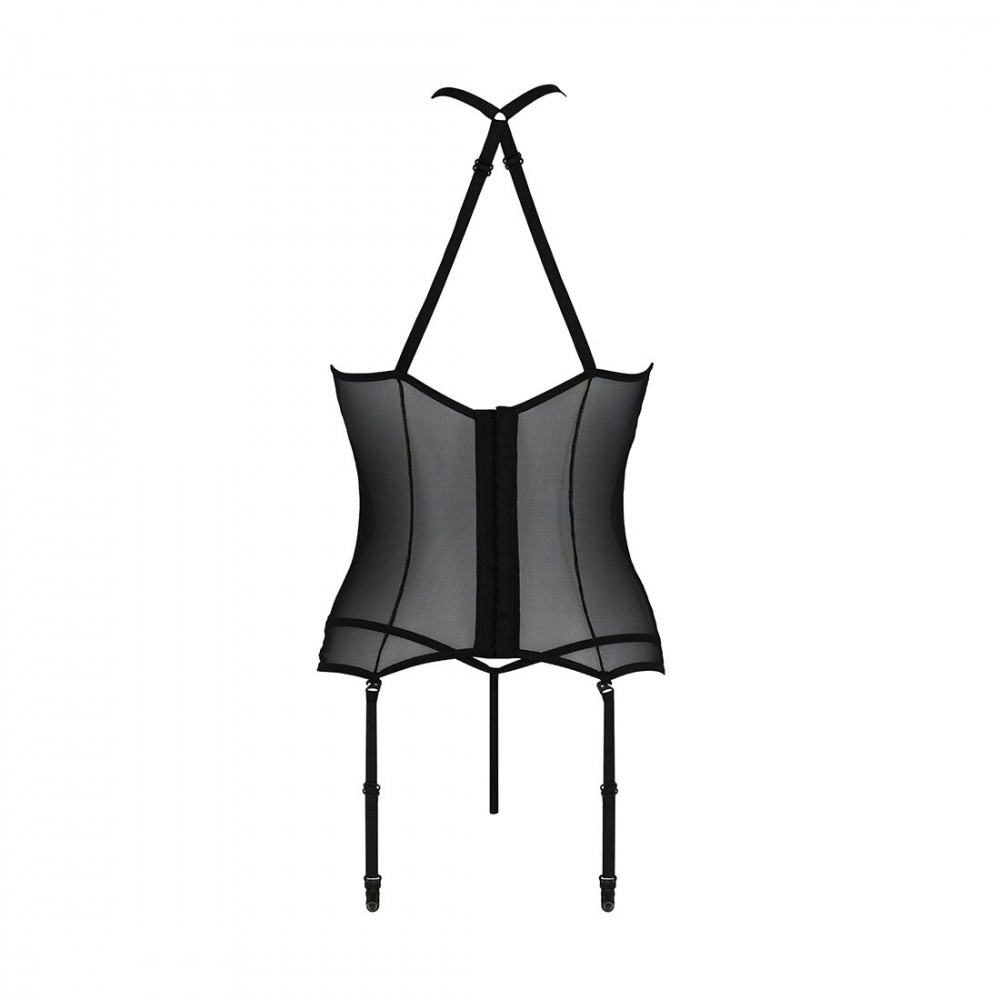 Эротические корсеты - Корсет с пажами Passion SATARA CORSET L/XL black, стринги, кружево, застежки спереди и сзади 2