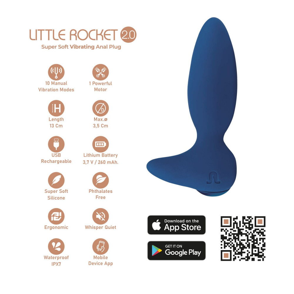 Анальные пробки с вибрацией - Анальная вибропробка Adrien Lastic Little Rocket 2.0 + APP 8