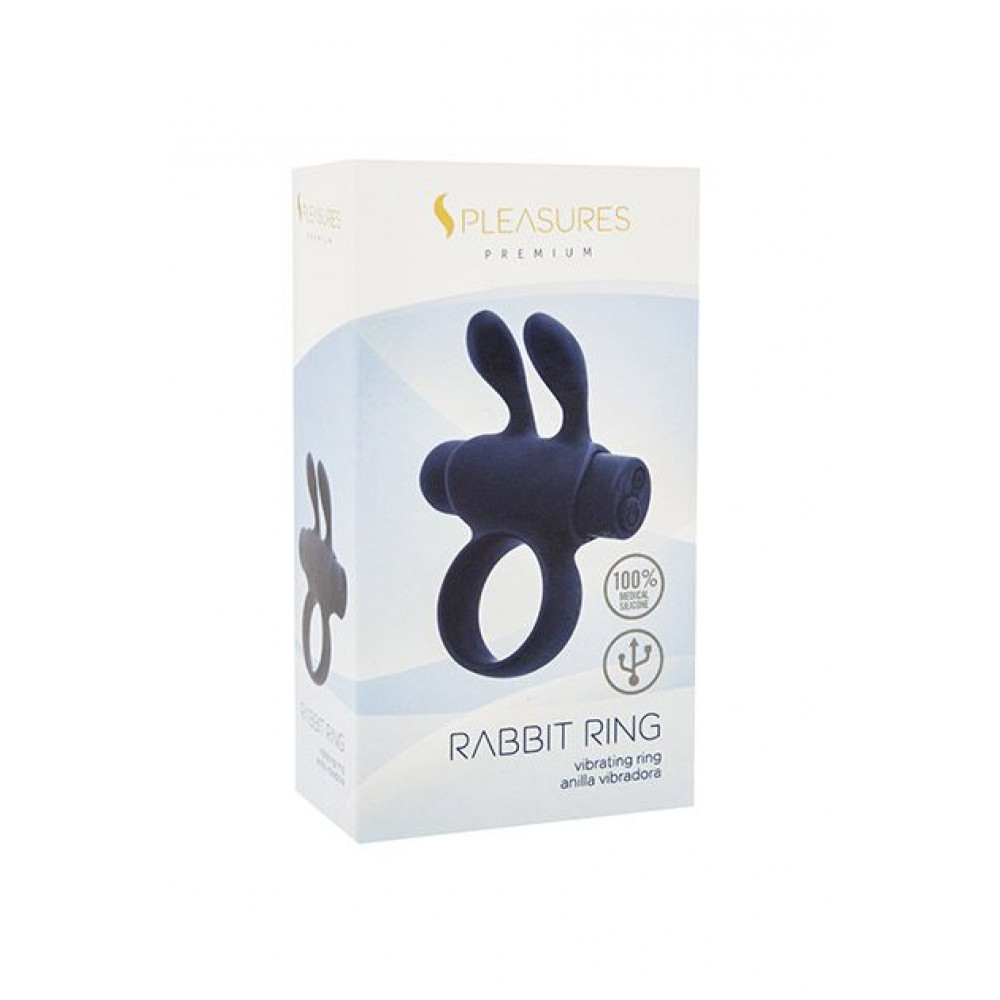 Эрекционные кольца с вибрацией - Эрекционное виброкольцо S Pleasures Premium Rabbit Ring, черное, со съемной вибропулей и ушками 1