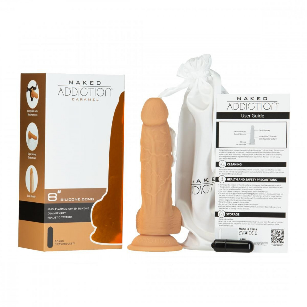 Фалоімітатор - Фалоімітатор Naked Addiction - 8″ Silicone Dual Density Dildo Vanilla, віброкуля в подарунок 3