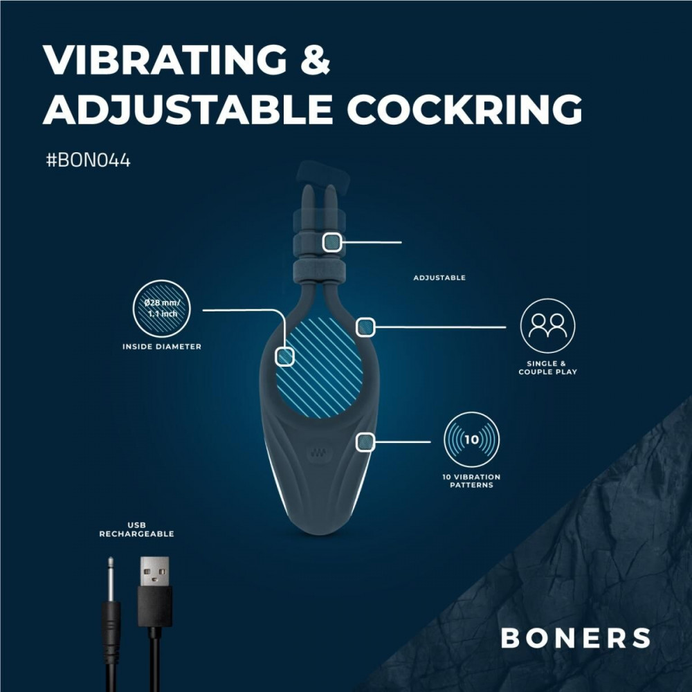 Эрекционные кольца с вибрацией - Эрекционное кольцо Boners Adjustable Cockring 11