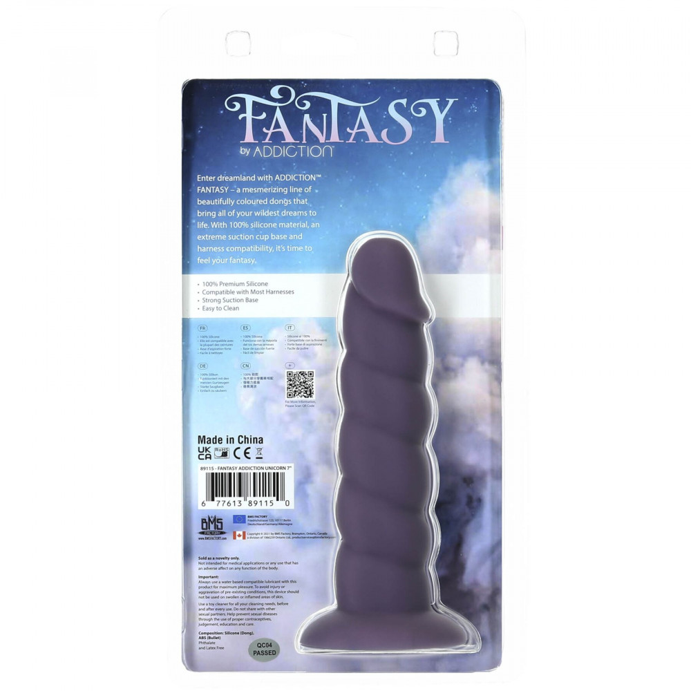 Фалоімітатор - Фалоімітатор Fantasy by Addiction Unicorn Dildo 7” Purple, віброкуля в подарунок 4