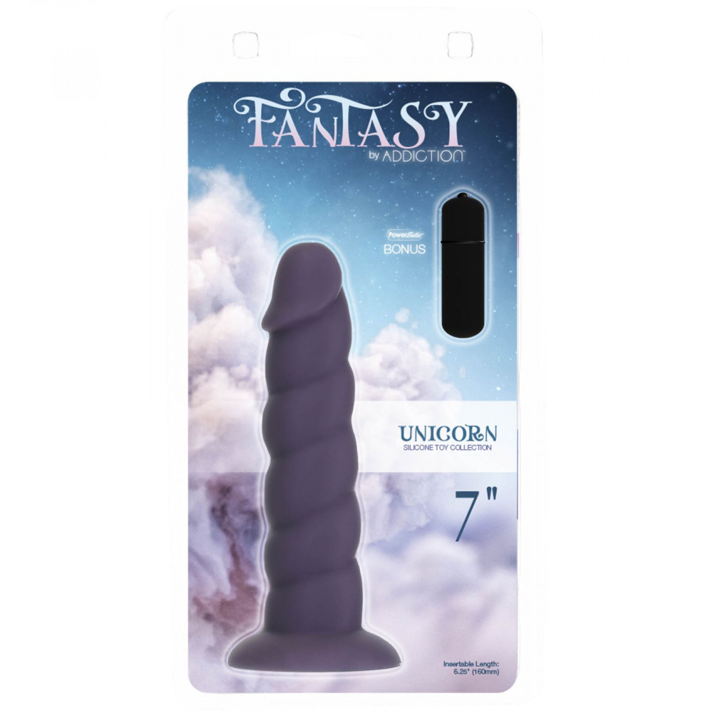 Фалоімітатор - Фалоімітатор Fantasy by Addiction Unicorn Dildo 7” Purple, віброкуля в подарунок 3