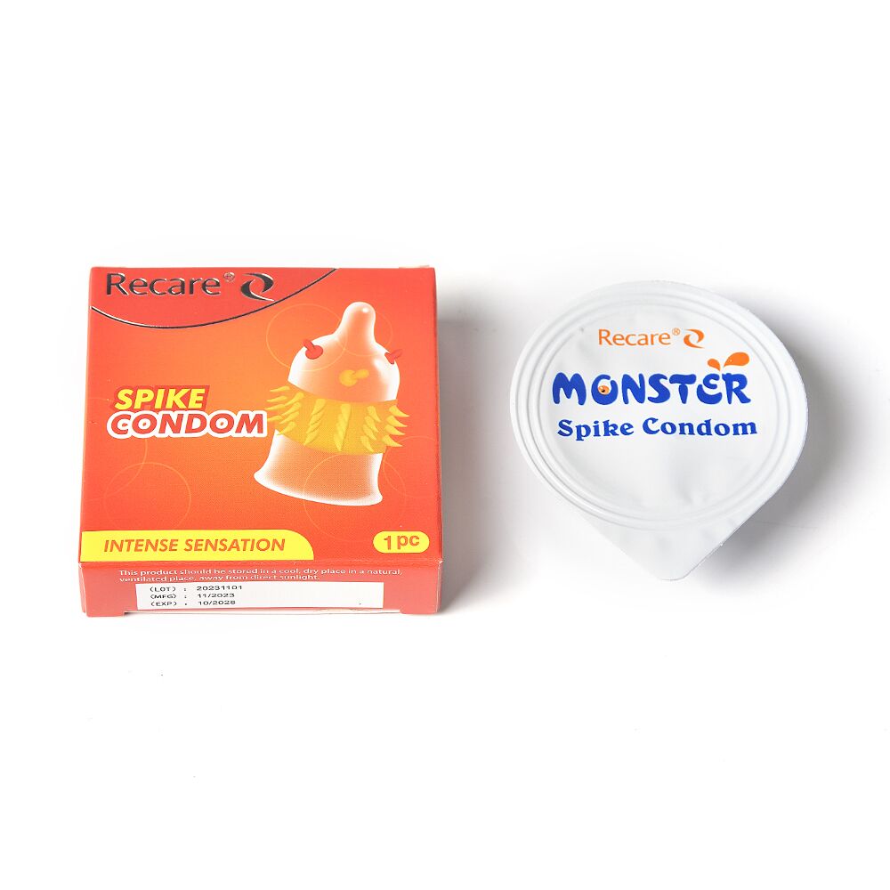 Эрекционные кольца без вибрации - Насадка на член Recare Spike Condom Orange (презерватив с усиками и шипами) 3