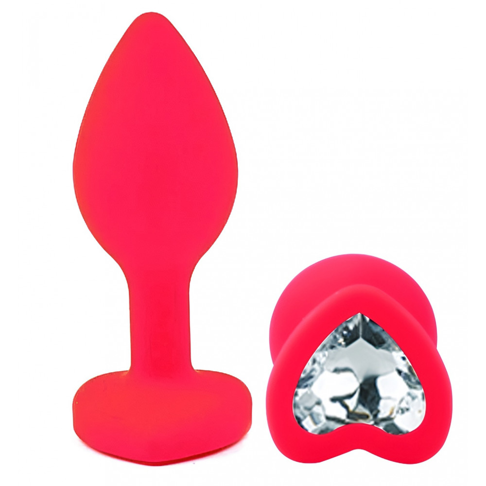 Анальные игрушки без вибрации - Силиконовая анальная пробка EGZO - Silicone Pink Heart Plug Clear, size S 3