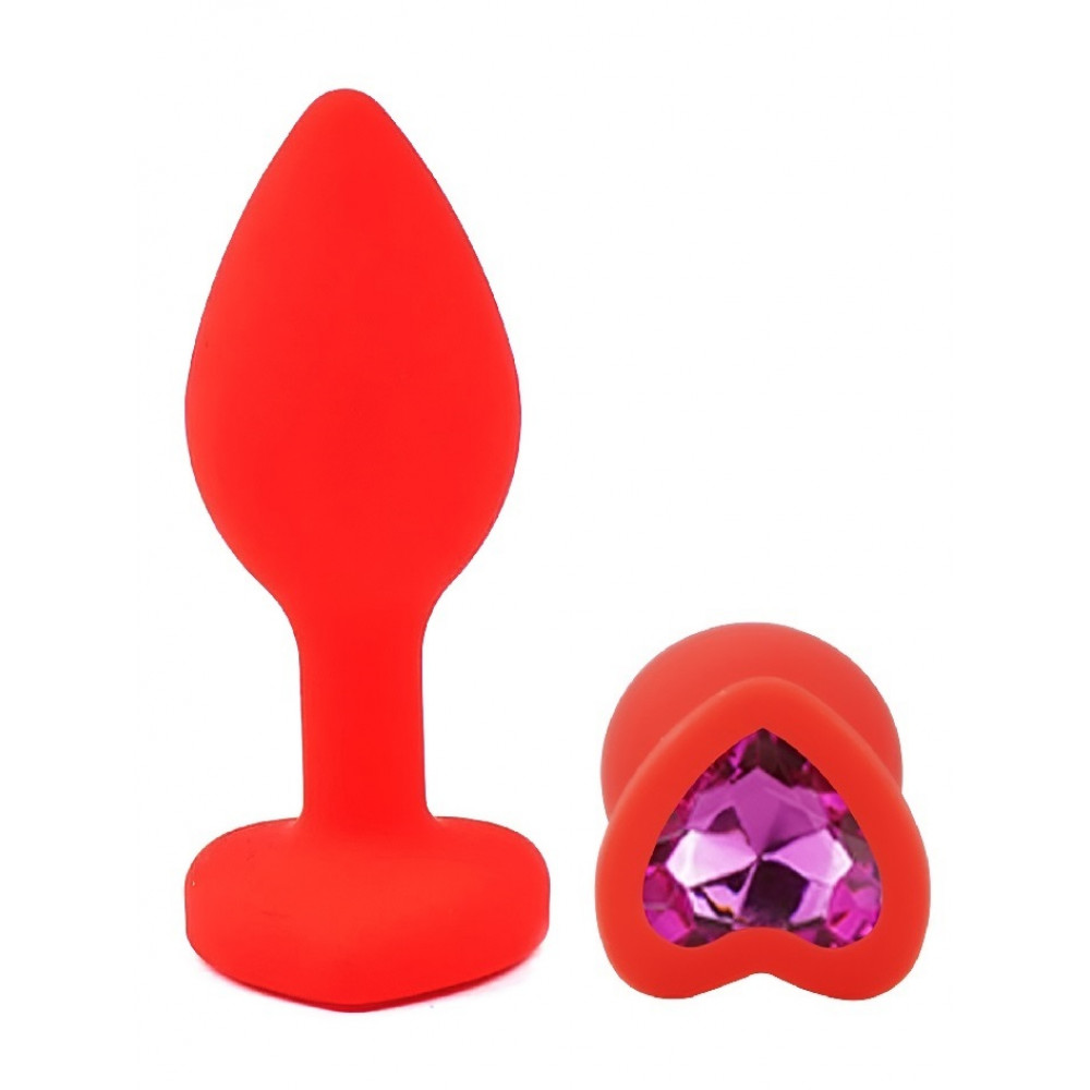 Анальные игрушки без вибрации - Силиконовая анальная пробка EGZO - Silicone Red Heart Plug Rose, size S 3