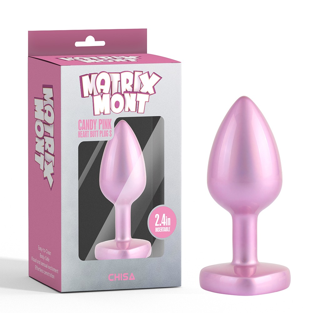 Анальные игрушки без вибрации - Анальная пробка розовая с перламутром CHISA MATRIX MONT и розовым камнем в форме сердца, размер S 7
