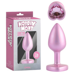 Анальная пробка розовая с перламутром CHISA MATRIX MONT и розовым камнем в форме сердца, размер S