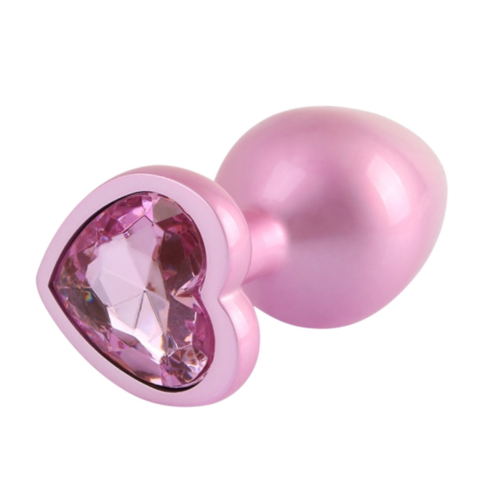 Анальные игрушки без вибрации - Анальная пробка розовая с перламутром CHISA MATRIX MONT и розовым камнем в форме сердца, размер S 1