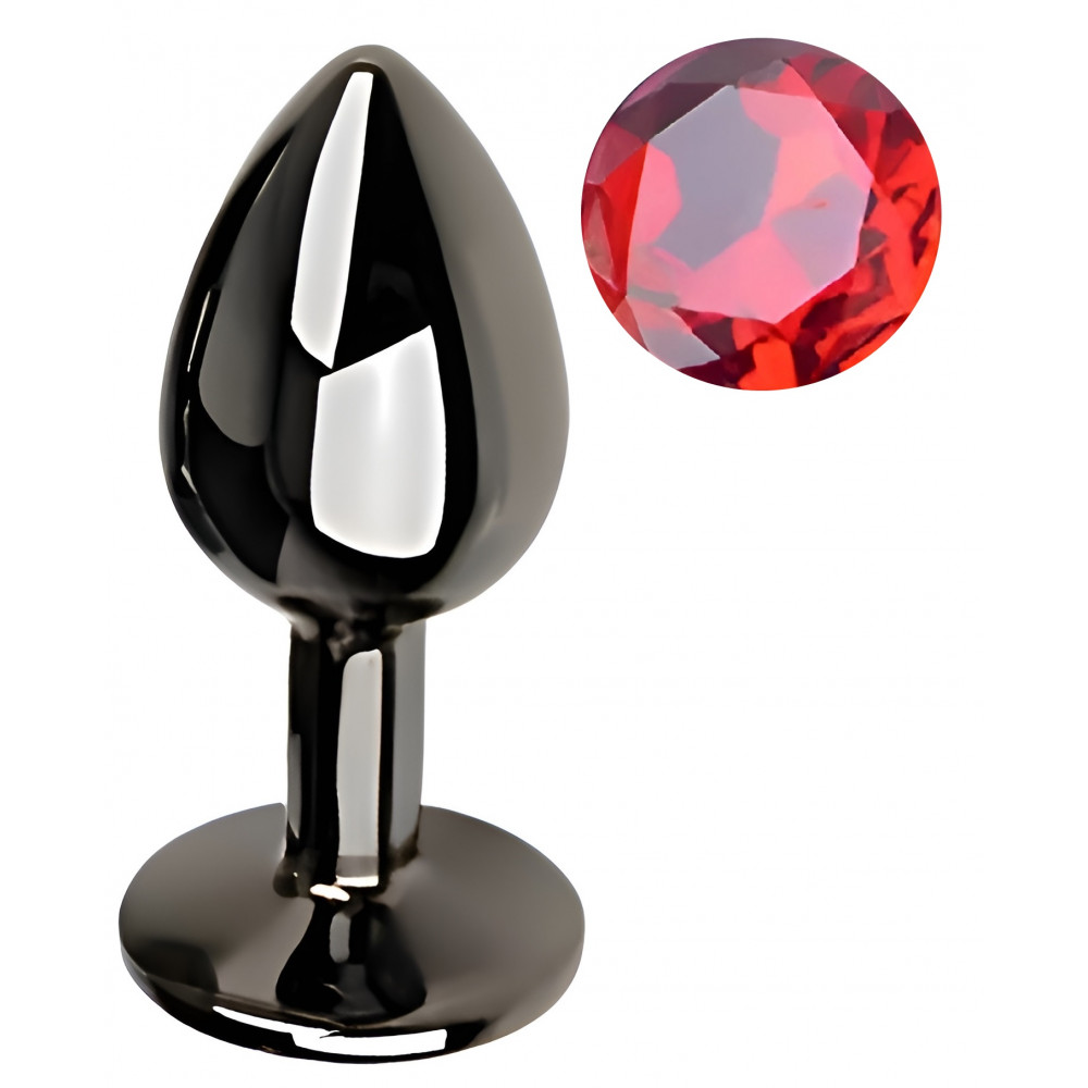 Анальные игрушки без вибрации - Анальная пробка с кристаллом EGZO - Dark Gray Round Plug Red, size S 5