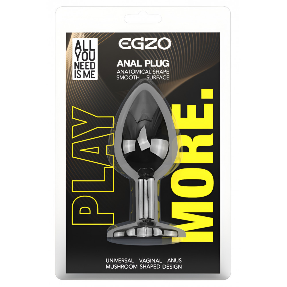 Анальные игрушки без вибрации - Анальная пробка с кристаллом EGZO - Dark Gray Round Plug Red, size S 1