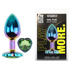 Анальная пробка с кристаллом EGZO - Multicolor Heart Plug Green size M