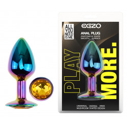 Анальная пробка с кристаллом EGZO - Multicolor Round Plug Yellow size S