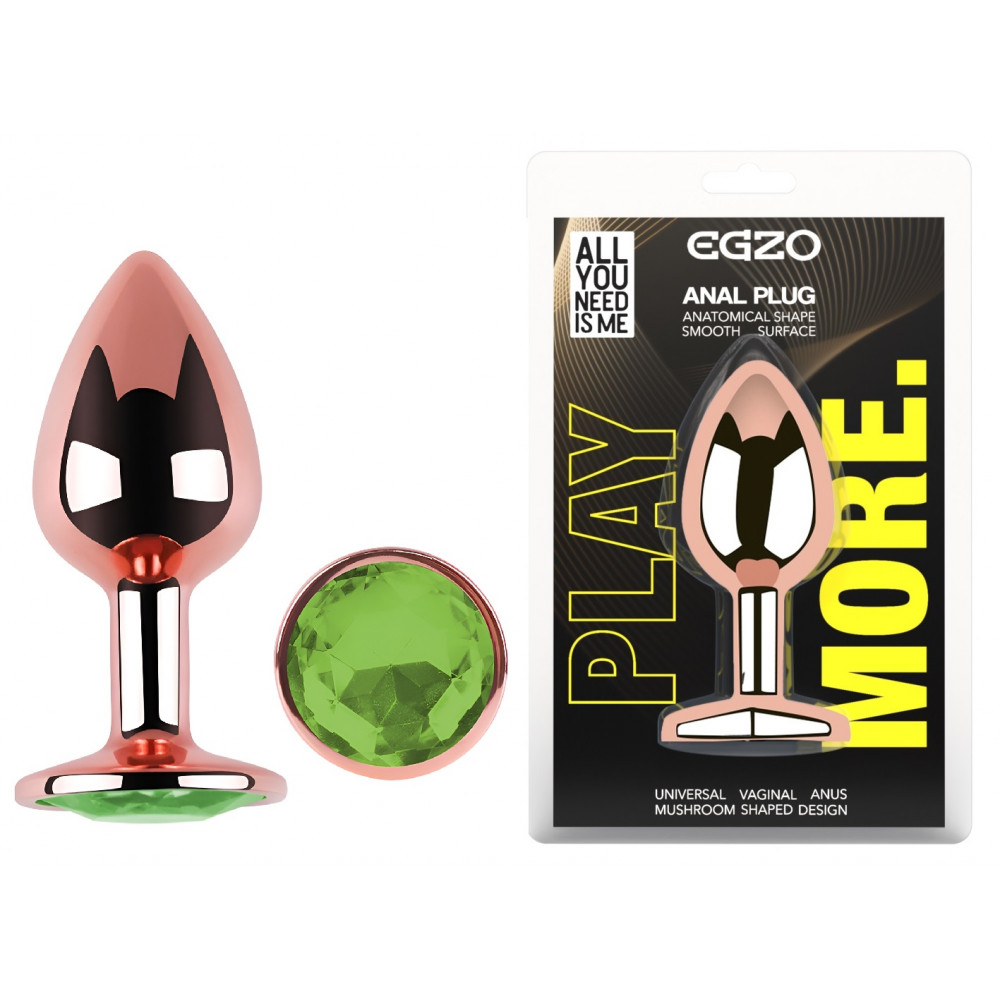  - Анальная пробка с кристаллом EGZO - Rose Gold Round Plug Green size M