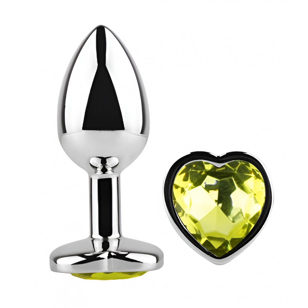 Анальные игрушки без вибрации - Анальная пробка с кристаллом EGZO - Silver Heart Plug Lime size S 4