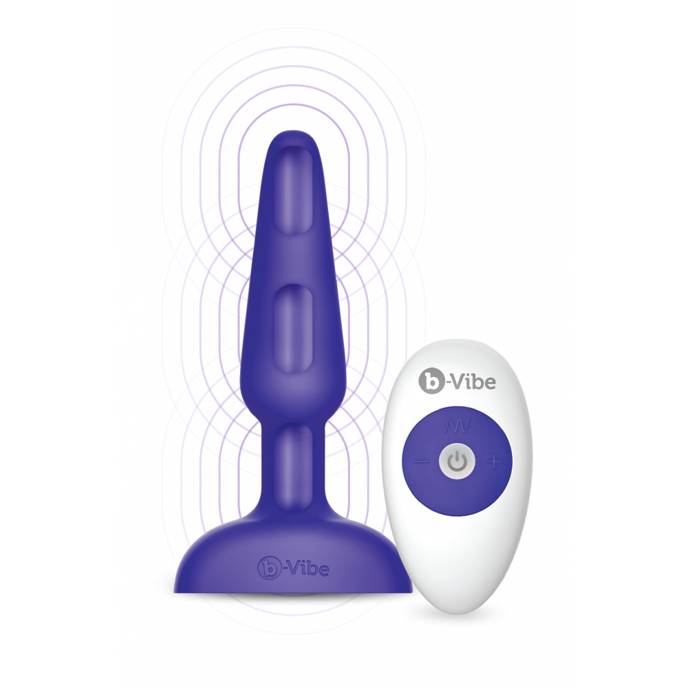 Анальные игрушки - Анальная пробка с вибрацией и пультом, три мотора B-Vibe - Trio, фиолетовая