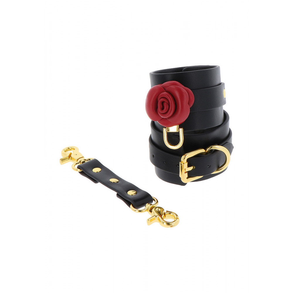  - Чорні наручники Taboom Wild Roses Wrist Cuffs з декоративними червоними трояндами 5
