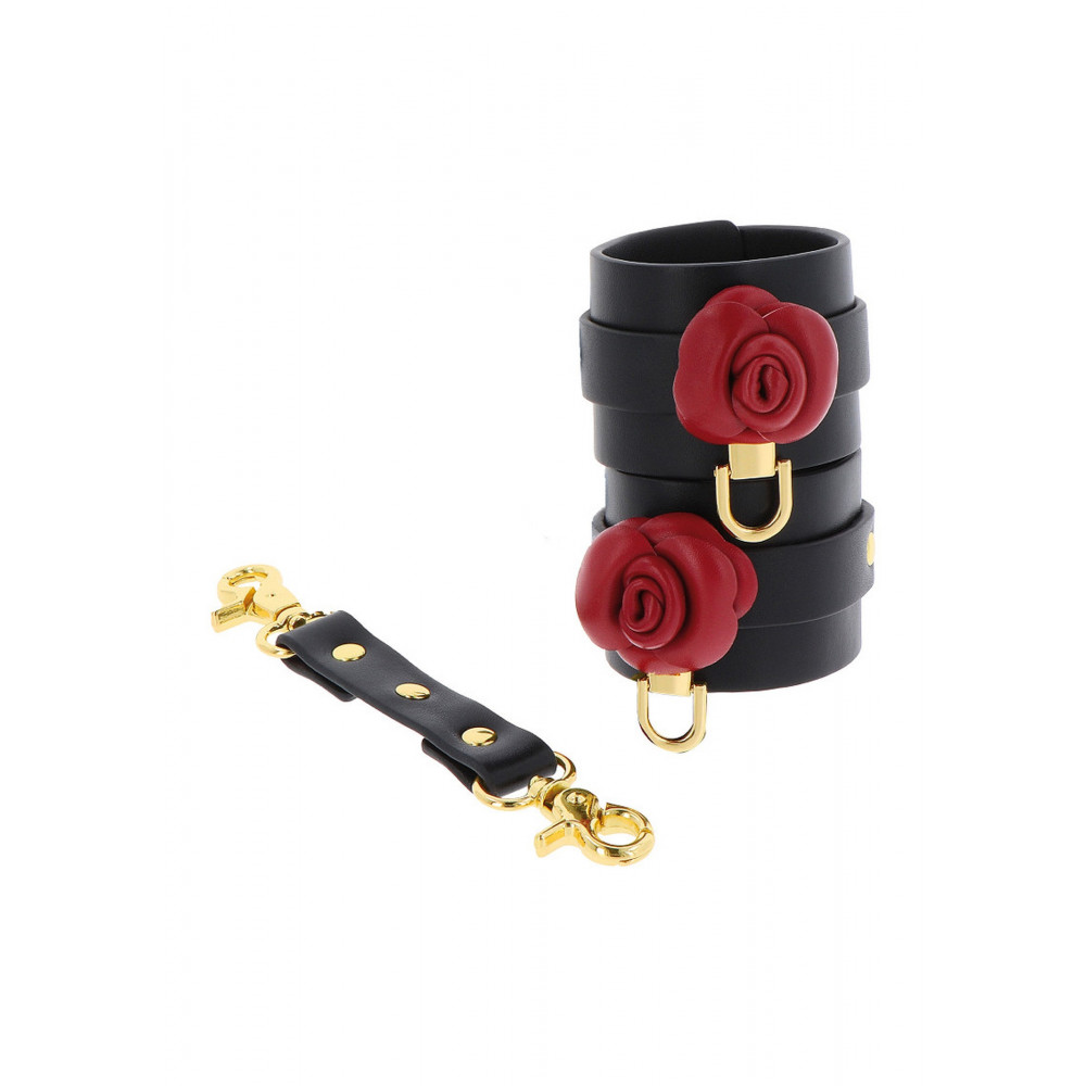  - Чорні наручники Taboom Wild Roses Wrist Cuffs з декоративними червоними трояндами 4