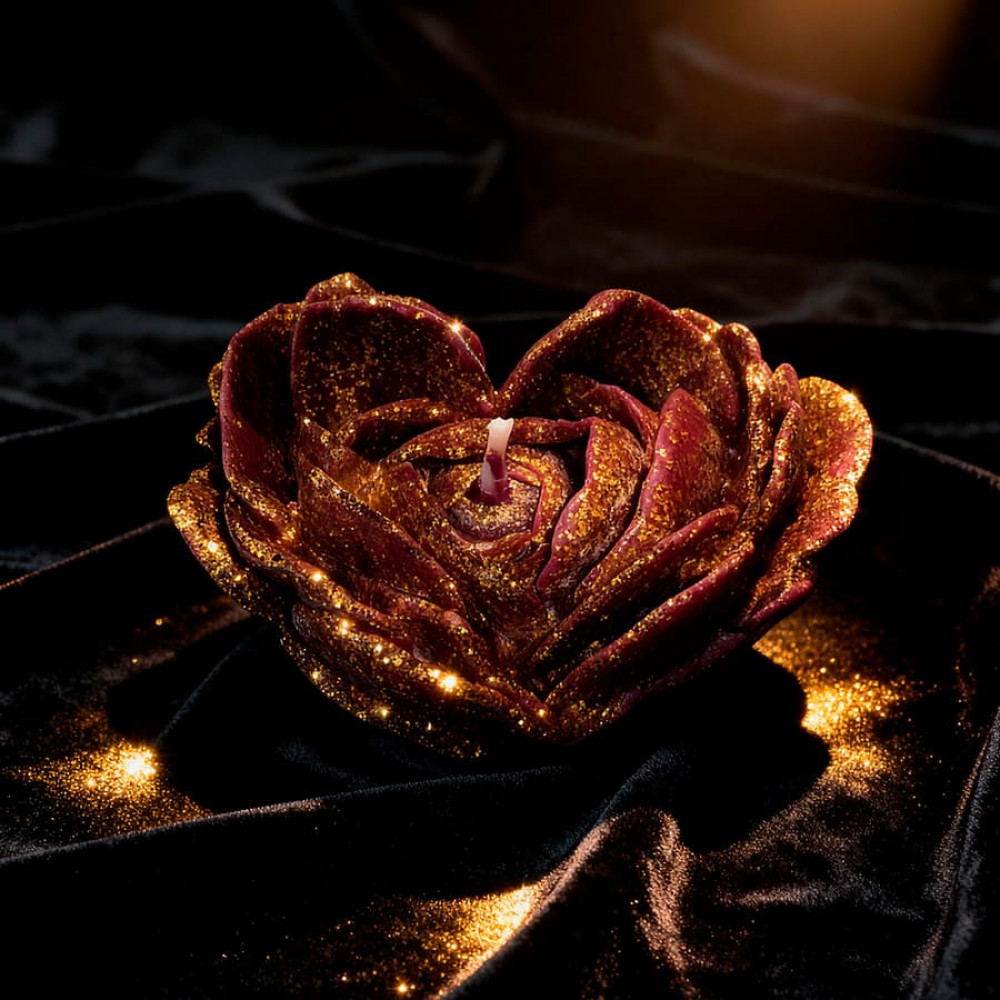Різне - Свічка низькотемпературна у вигляді троянди з глітером GlowKink бордова, М 34