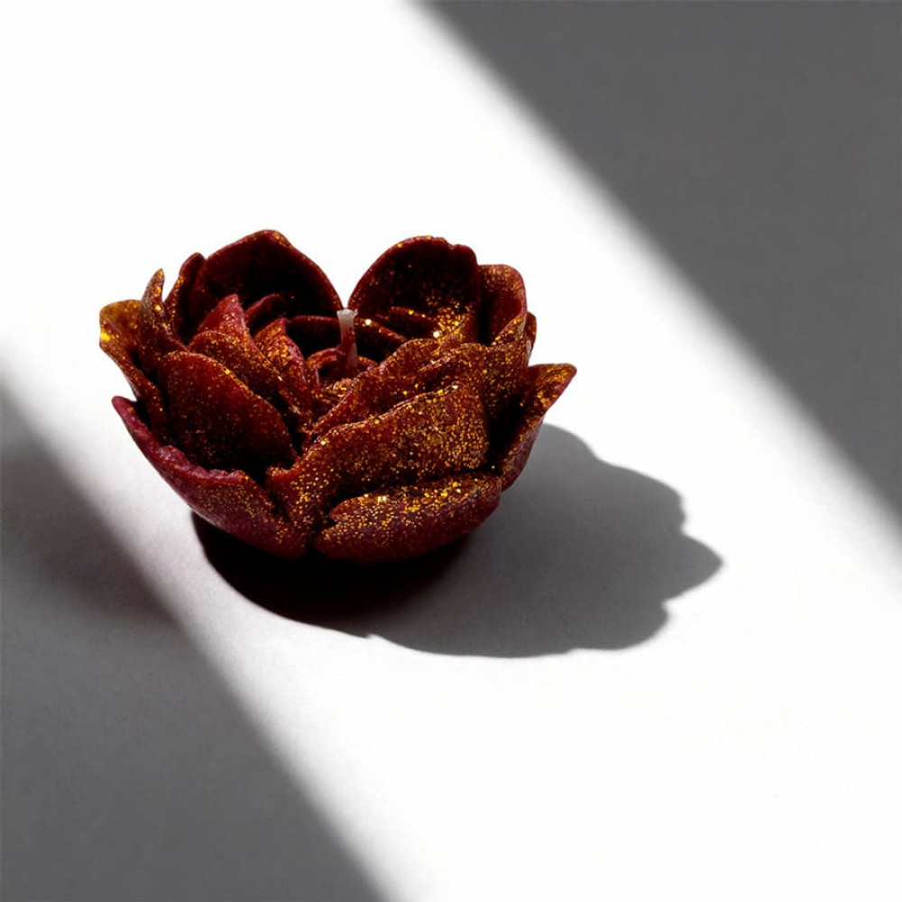 Різне - Свічка низькотемпературна у вигляді троянди з глітером GlowKink бордова, М 32
