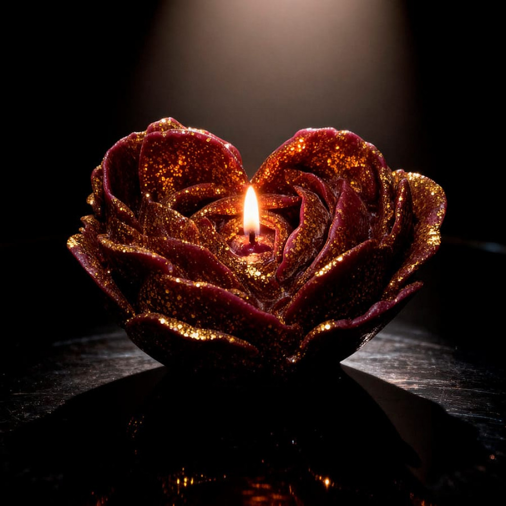 Різне - Свічка низькотемпературна у вигляді троянди з глітером GlowKink бордова, М 22