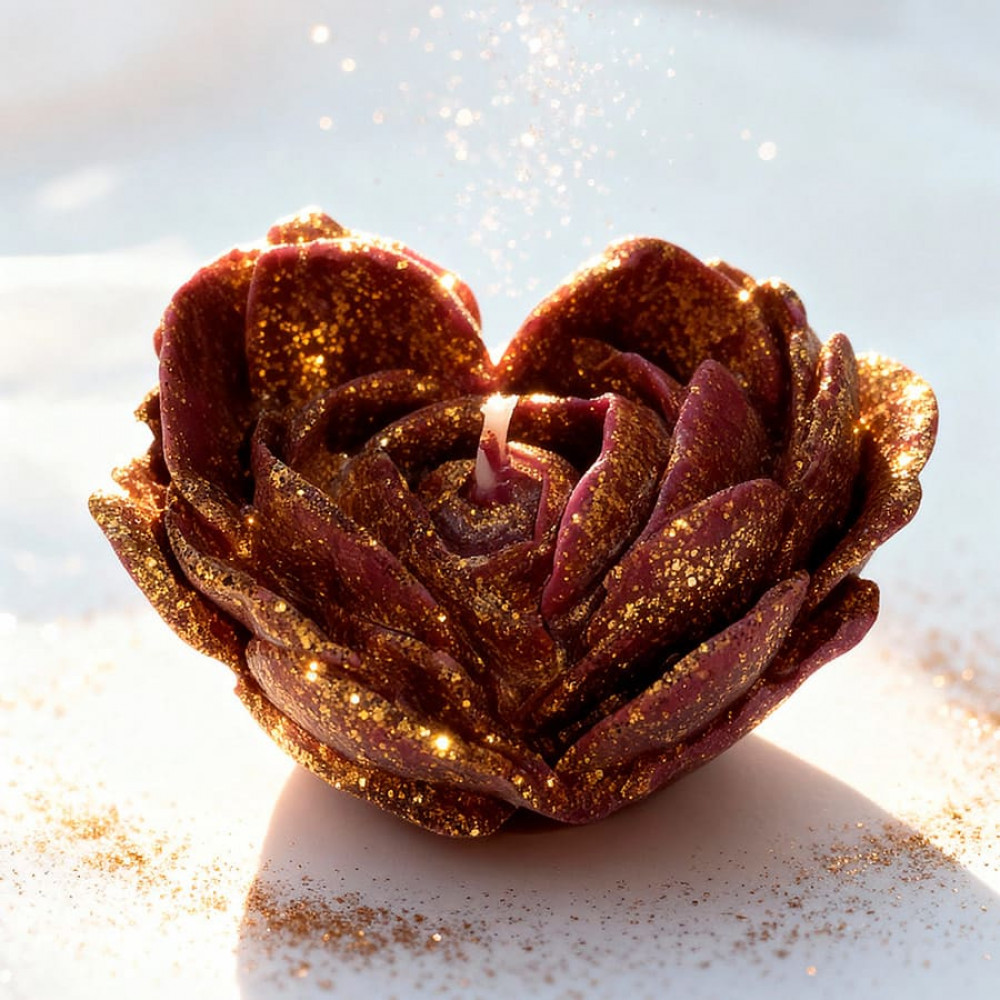 Різне - Свічка низькотемпературна у вигляді троянди з глітером GlowKink бордова, М 24