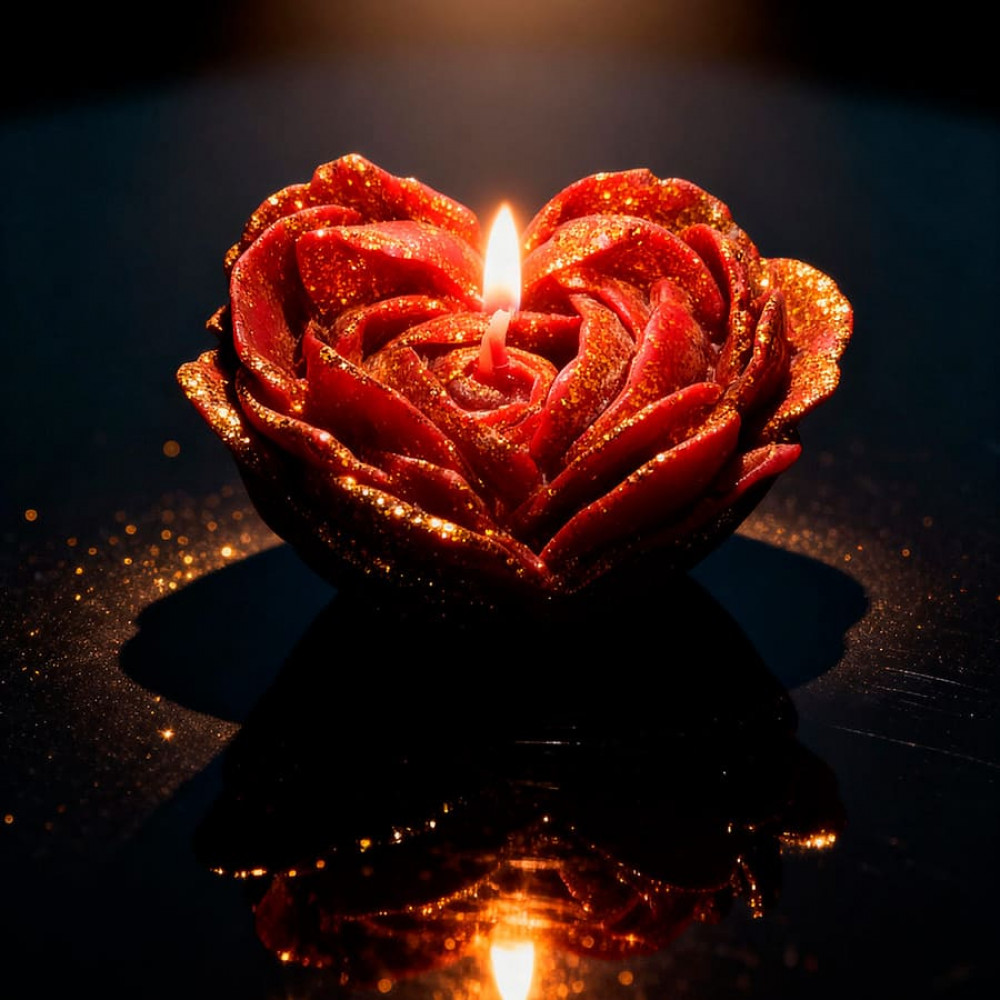 Різне - Свічка низькотемпературна у вигляді троянди з глітером GlowKink бордова, М 53