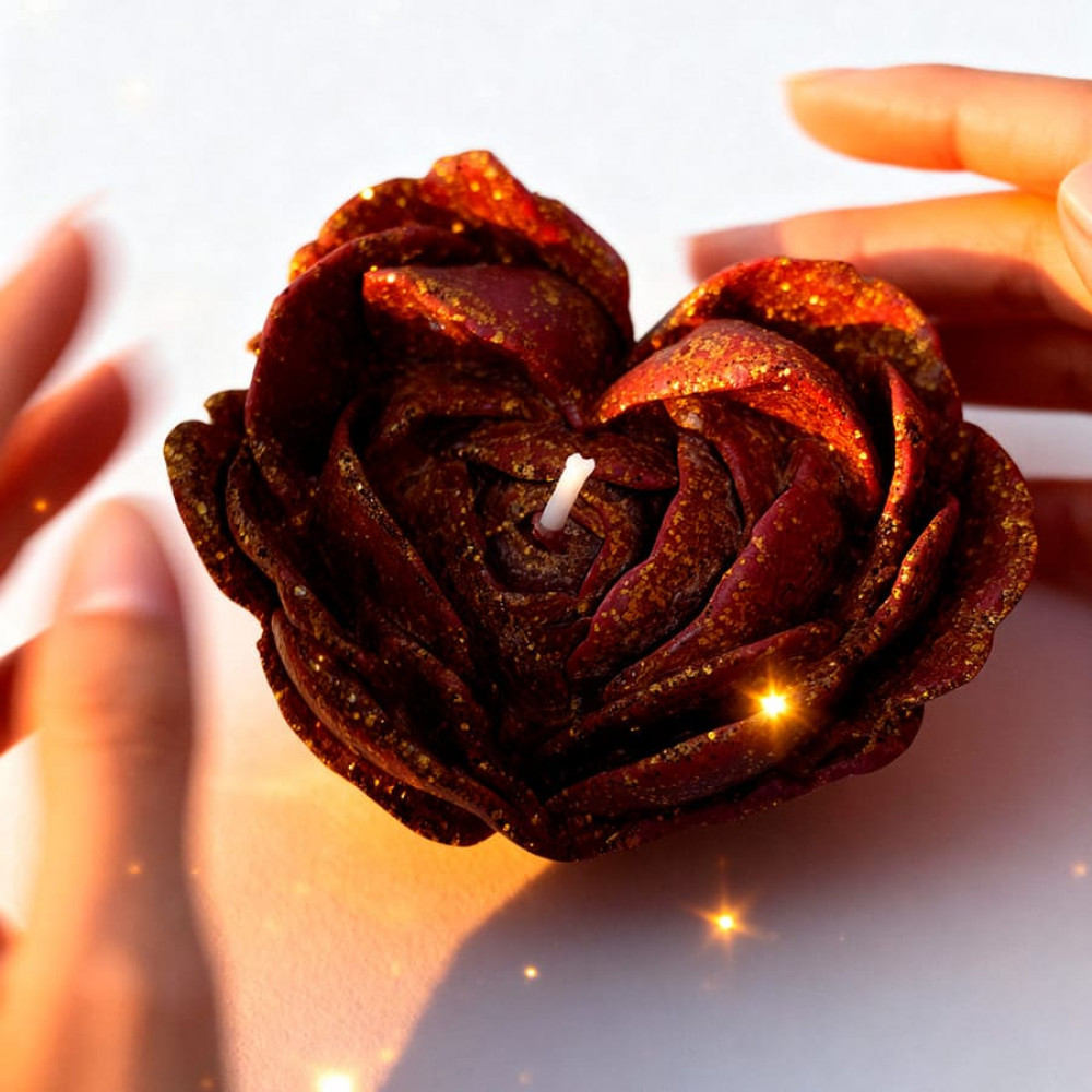 Різне - Свічка низькотемпературна у вигляді троянди з глітером GlowKink бордова, М 28