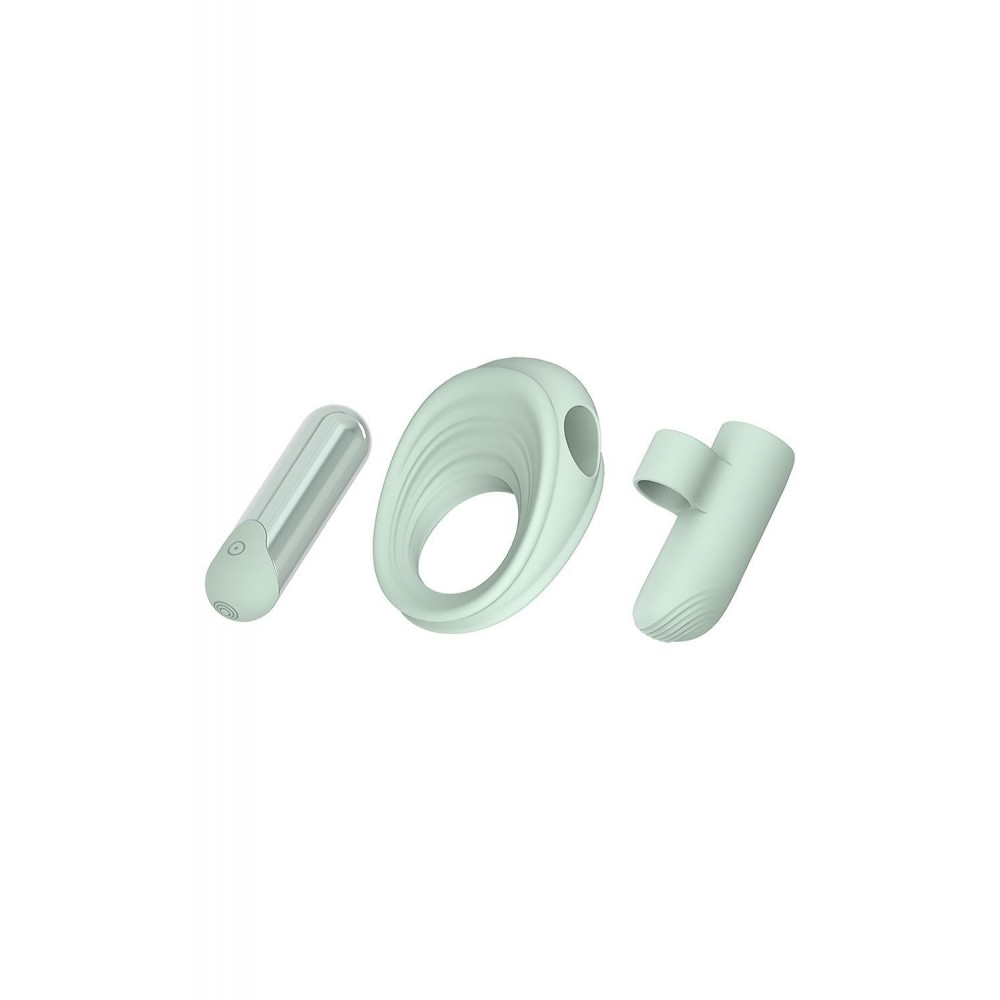 Разное - Ерекционное кольцо с вибропулей и вибратор на пальчик Dream Toys GLAM мятный 2