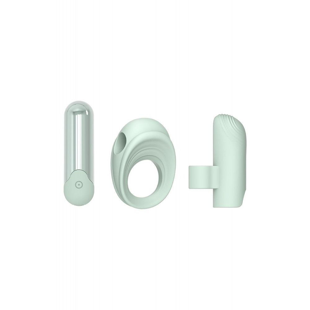 Разное - Ерекционное кольцо с вибропулей и вибратор на пальчик Dream Toys GLAM мятный 1